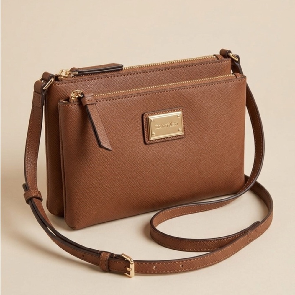 Calvin Klein Saffiano Leather Double-Zip Crossbody With Built in Wallet
